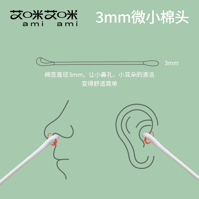 嬰兒棉簽新生寶寶專用掏耳朵鼻屎棉棒幼兒童小挖耳勺雙頭超細尖頭_艾咪艾咪母嬰旗艦店_嬰童用品
