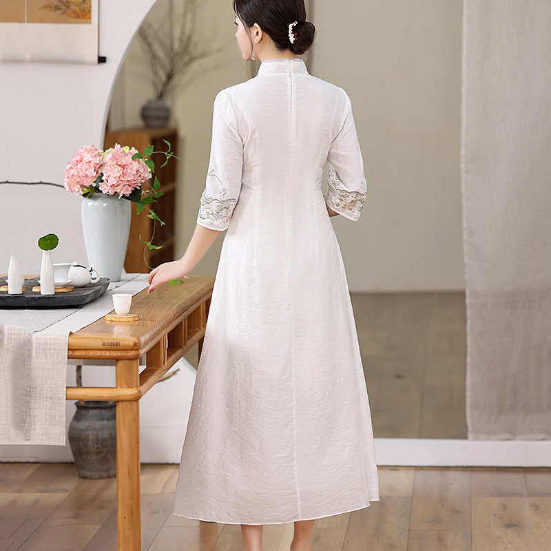 改良旗袍夏季中国风唐装修身连衣裙 娇品兰旗袍