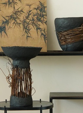 新中式侘寂风艺术几何镂空装饰摆件样板间售楼处酒店客厅桌面摆设