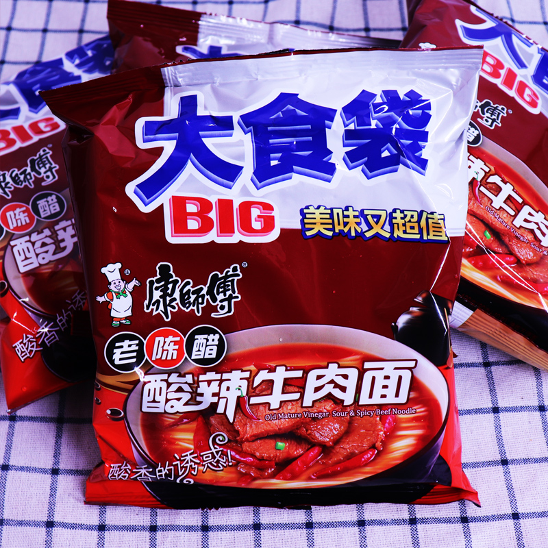 康师傅大食袋BIG大面饼老陈醋酸辣牛肉面24包袋整箱速食泡面煮面-图2