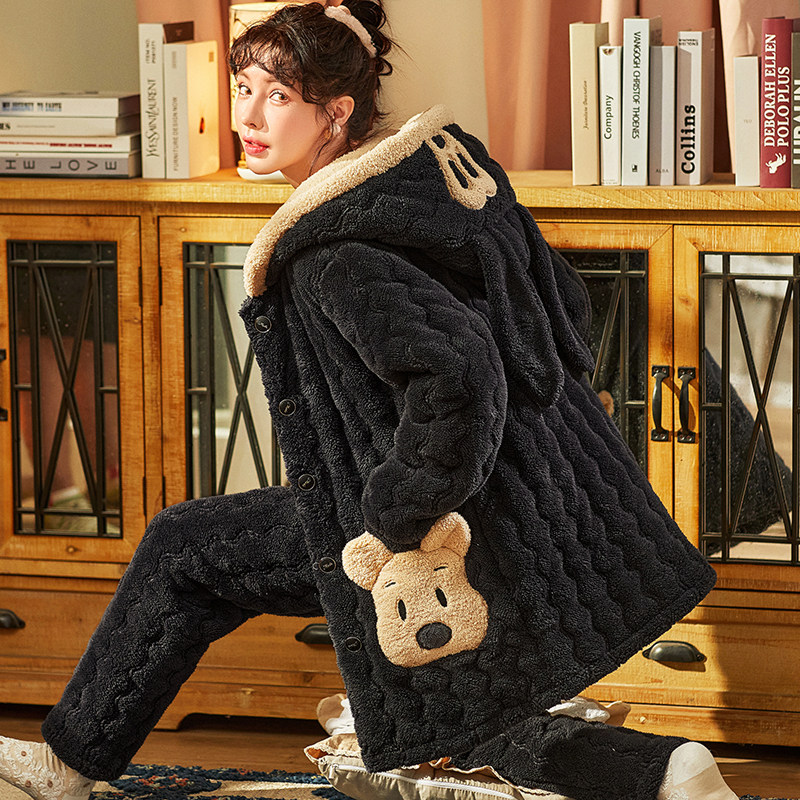 冬季珊瑚绒三层夹棉加绒可爱睡衣 绮若莉睡衣/家居服套装