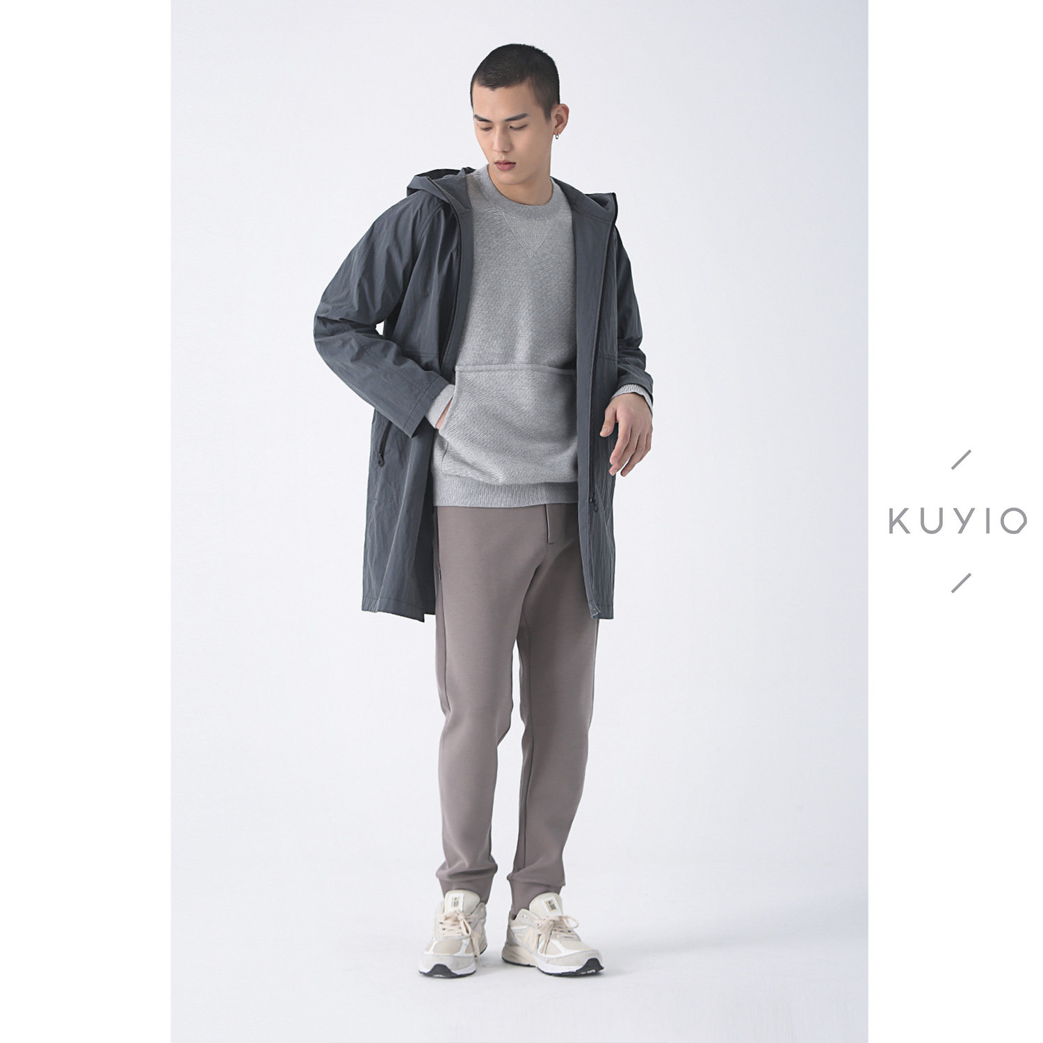 KUYIOU/设计师款 斜纹提花精棉落肩袖插袋廓形圆领针织套衫卫衣男,淘宝优惠券,粉丝福利购,淘宝优惠卷