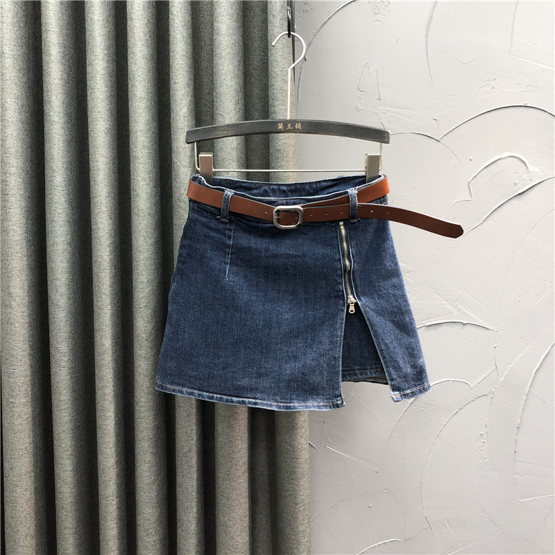欧洲站高腰牛仔裤裙个性拉链短裤 简兰顿半身裙
