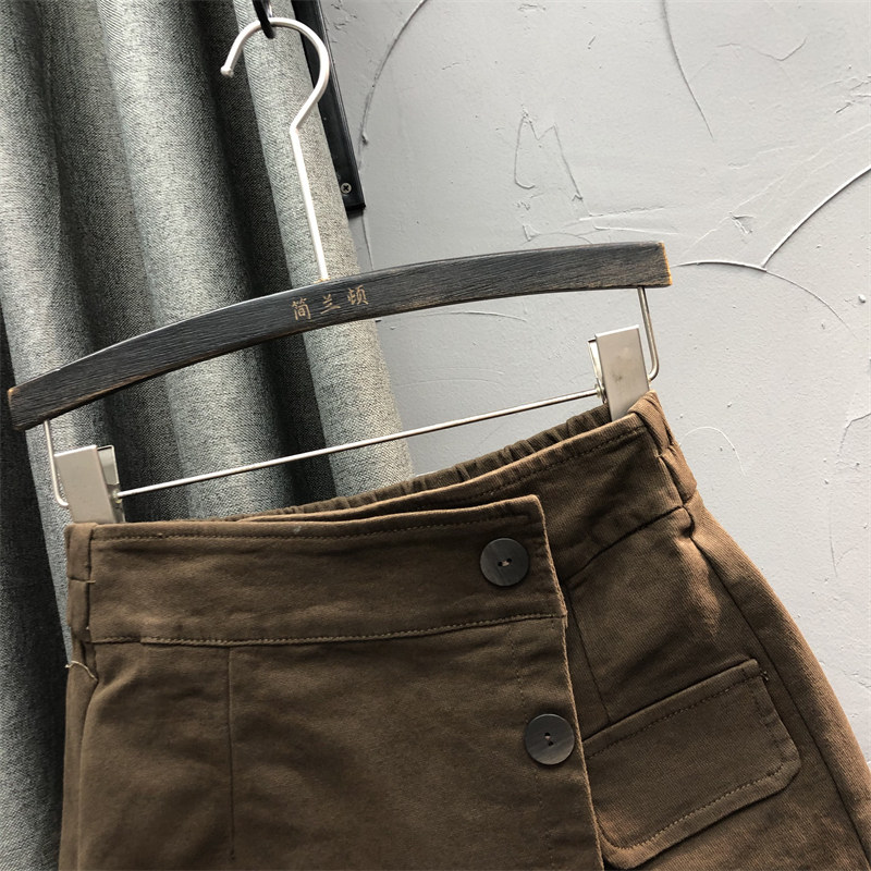 咖啡色假两件牛仔裤裙2021年潮短裤 简兰顿牛仔裤