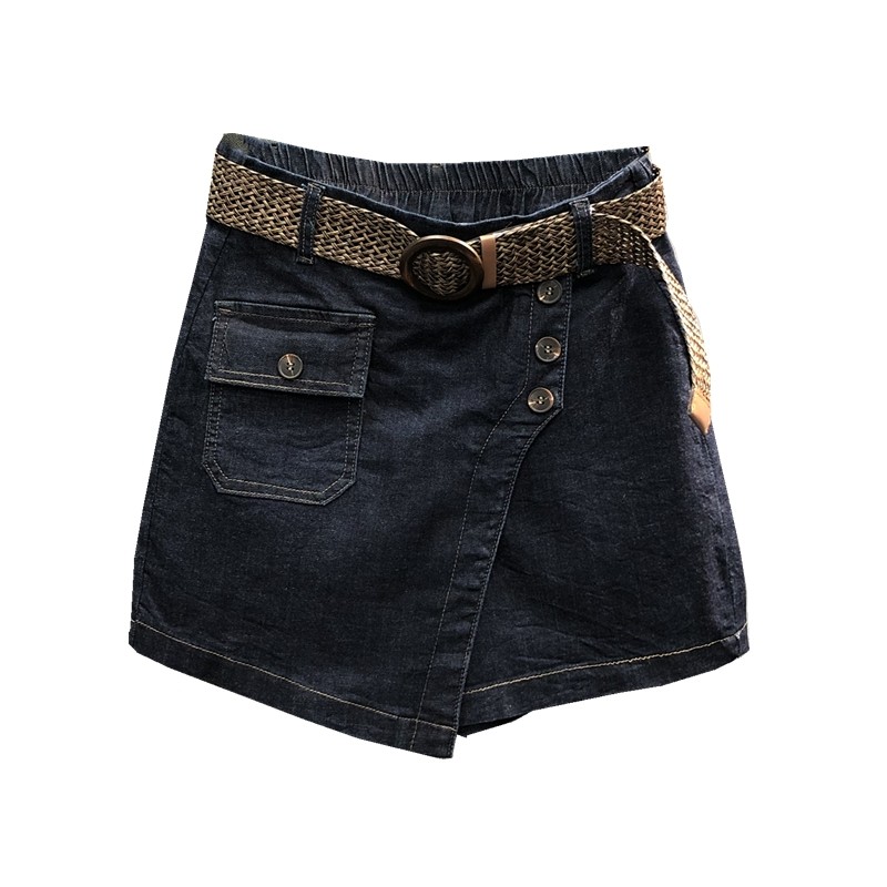 欧版深蓝色高腰牛仔裤裙防走光短裤 简兰顿牛仔裤