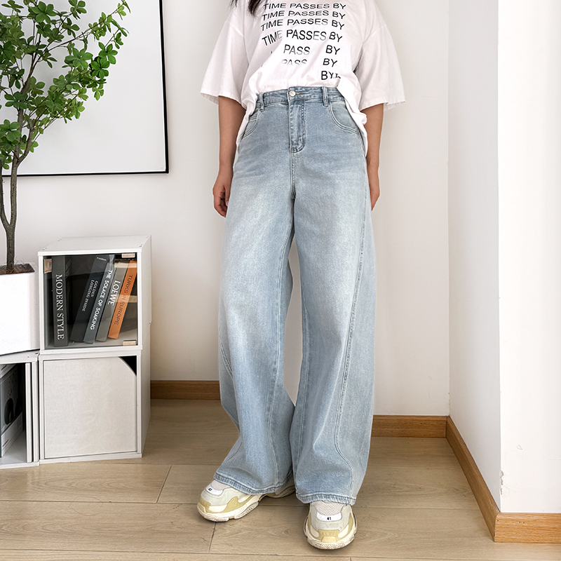 大码高个子直筒阔腿裤牛仔裤女秋季宽松女裤显瘦裤子胖mm弯刀裤秋 - 图1