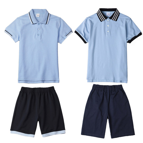 Spot blue primary school uniform short-sleeved polo shirt