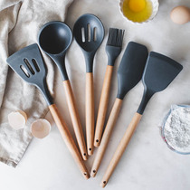 Tree Silicone Gel Nonstick Pan Shovel Kitchen home fried vegetable shovel Soup Spoon Leaking Spoon Scraper Wood Handle Kitchenware Suit 906