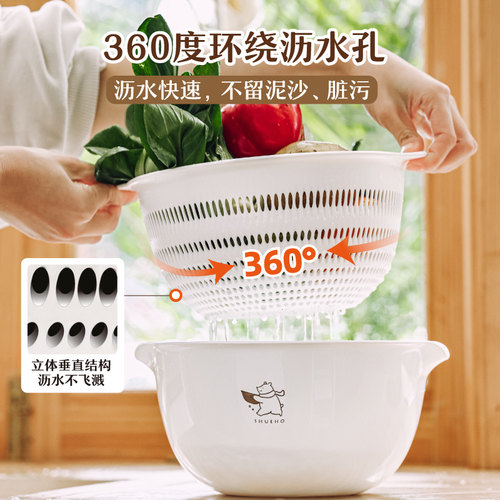 树可可小熊洗菜盆双层沥水篮水果厨房耐高温食品级PP大小号多功能 - 图1