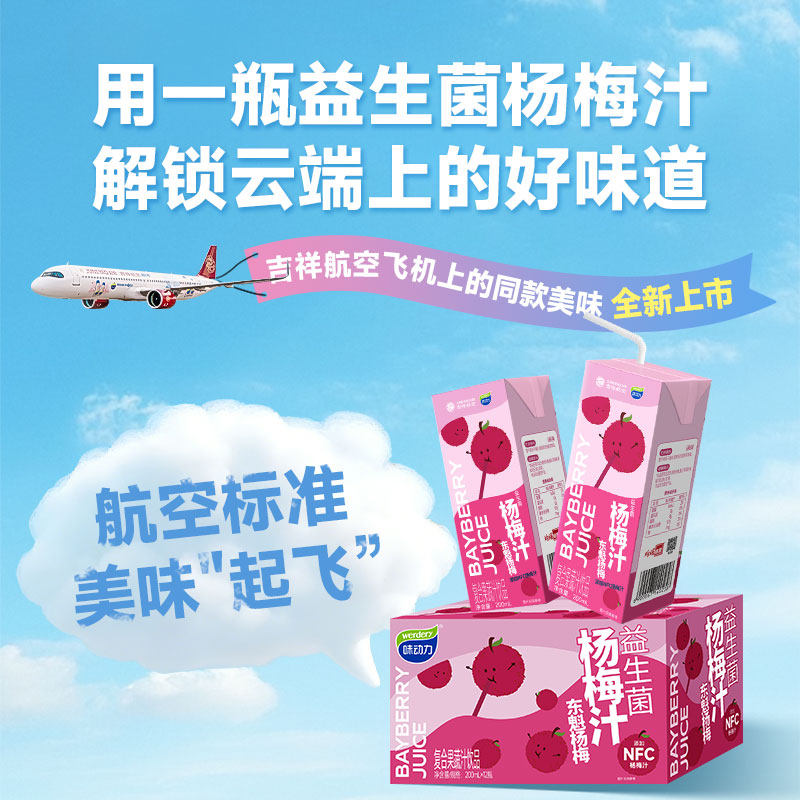 【交个朋友年货节】味动力益生菌杨梅汁200ml*12瓶装解腻解渴饮料