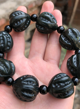 天然新疆和田玉手链青玉核桃手链墨玉手串发财核桃配饰