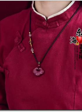 原矿朱砂紫金砂如意祥云平安锁吊坠护身符项链本命年毛衣链女礼物