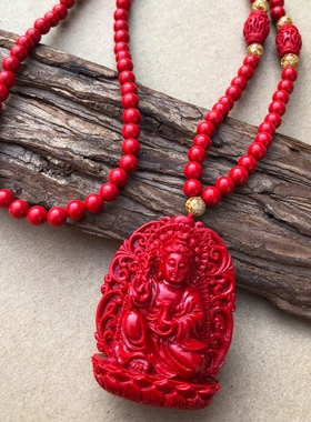 天然朱砂一面观音一面佛吊坠观音佛玉佩衣链双面佛祖平安挂饰车坠