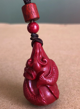 福禄有余吊坠天然高含量朱砂葫芦莲花鱼挂件项链男女随身转运礼物