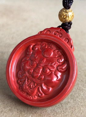 帝王红高含量朱砂兽头八卦项链挂件男女化不利雄狮吊坠随身抬头挂