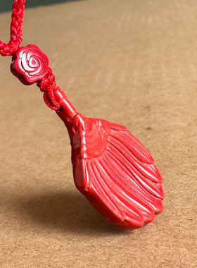 真品帝王红朱砂八角团扇吊坠民族国风男女新婚祝福合欢扇善行挂件