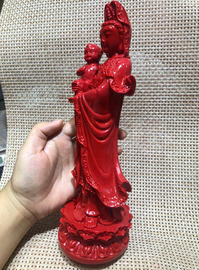 朱砂红南海观音菩萨佛像家居摆件幸福观世音观音送子送子观音旺子