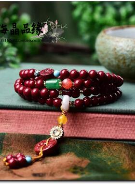 高含量朱砂手串紫金砂女四圈108佛珠手链复古民族风饰品毛衣链