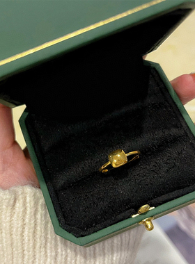 5G黄金方块戒指女足金999时尚简约几何指环纯金方形光圈戒子新款