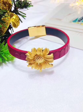 黄金向日葵手链3D硬金太阳花手串999足金手表链女款时尚珠宝首饰