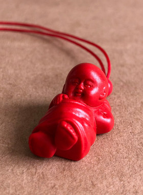 红朱砂一世无忧项链打牌赢钱稳赚弥勒佛吊坠男女娃娃随身戴扣