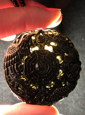 黑曜石龙凤八卦吊坠男女款吉祥如意太极八卦迎禄门福龙鸡和吉挂件