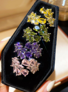 彩色麦穗锆石开口戒指轻奢感指环食指戒时尚百搭设计感手饰女