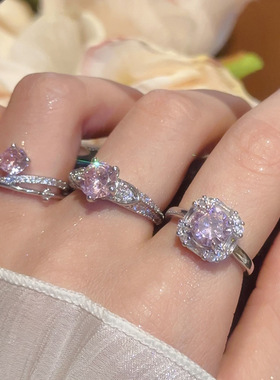 法式锆石蝴蝶方形时尚开口戒指轻奢感指环宫廷风时尚百搭手饰