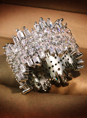 eBay新款热销 不规则微镶满圈锆石戒指 欧美奢华女款首饰指环