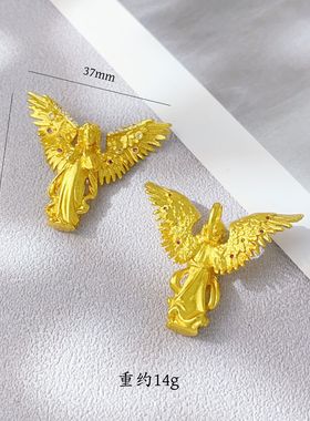 古法越南沙金镶钻女神天使吊坠轻奢精致气质项链毛衣链国潮风百搭