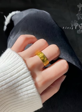 金店同款越南沙金吉言戒指女万事如意大吉大利开口戒指百搭不掉色