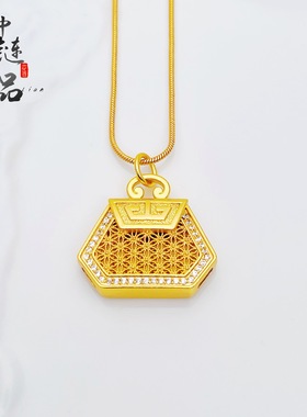 金店同款古法越南沙金镶钻八角钱包吊坠女不掉色包包形状挂坠百搭