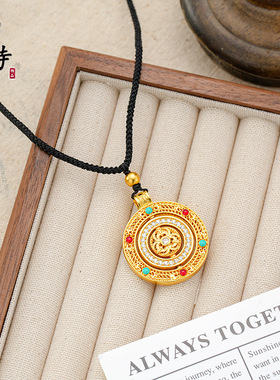 金店同款古法越南沙金镶钻福气满满旋转罗盘项链点钻福字罗盘饰品