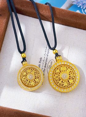 国潮风越南沙金古法满钻八宝罗盘吊坠时来运转经典复古罗盘项链