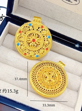 古法越南沙金红绿福运金刚杵罗盘吊坠新中式国潮风项链女挂坠百搭