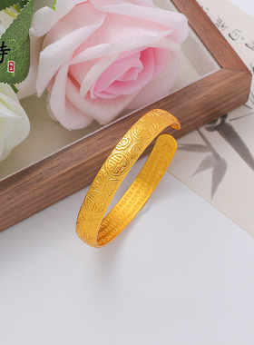 新款越南沙金手镯內刻经文开口百福镯子不掉色简约时尚开口手饰