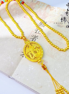 金店款古法越南沙金古法錾刻凤纹香囊吊坠新中式国风凤凰于飞项链