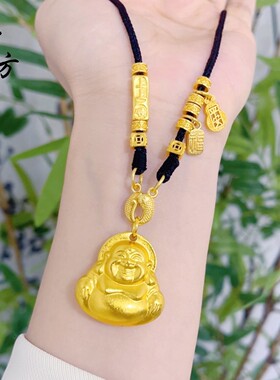 古法越南沙金新中式编绳佛公项链饰品国风轻奢毛衣链不掉色百搭