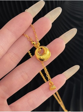 古法越南沙金平安喜乐小福坨福运满满项链莲蓬流苏精致锁骨链礼物