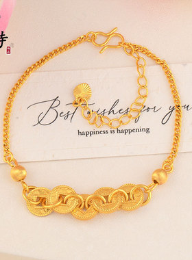 新款金店同款越南沙金碎碎冰钱币手链项链女轻奢百搭钱多多手链女