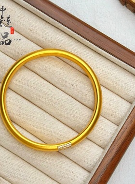越南沙金古法传承富贵圆满手镯精工实心磨砂素圈排钻手环百搭小众