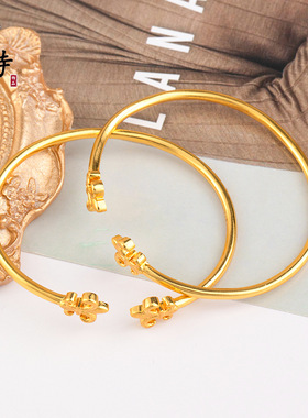 越南沙金拉丝双鸢尾花手镯开口镯不掉色高级感复古沙金手镯金店款