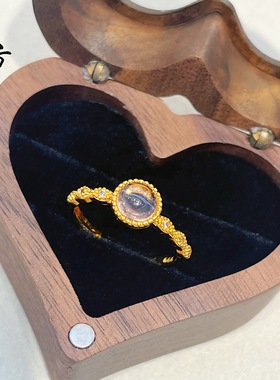 越南沙金亮金仲夏夜之梦香芋粉色古法镶钻戒指开口可调节轻奢女