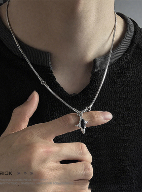 双子星钛钢锆石项链男生潮流