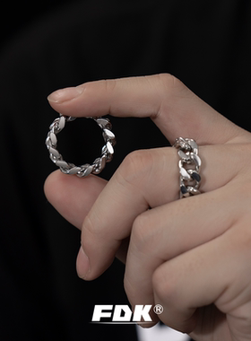 不掉色钛钢古巴戒指情侣嘻哈风