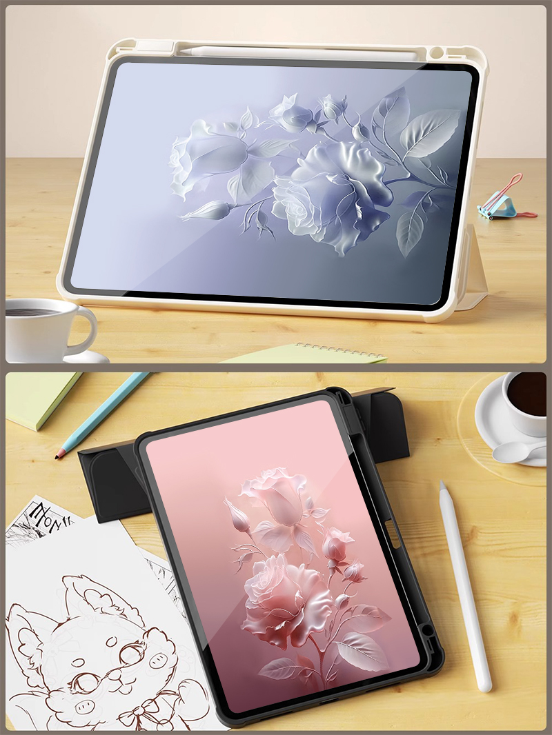 沙龙玫瑰适用ipad5/6苹果9.7新款7/8/9平板壳air3亚克力第10代360°旋转10.5带笔槽air4防摔mini6硅胶8.3女款 - 图2