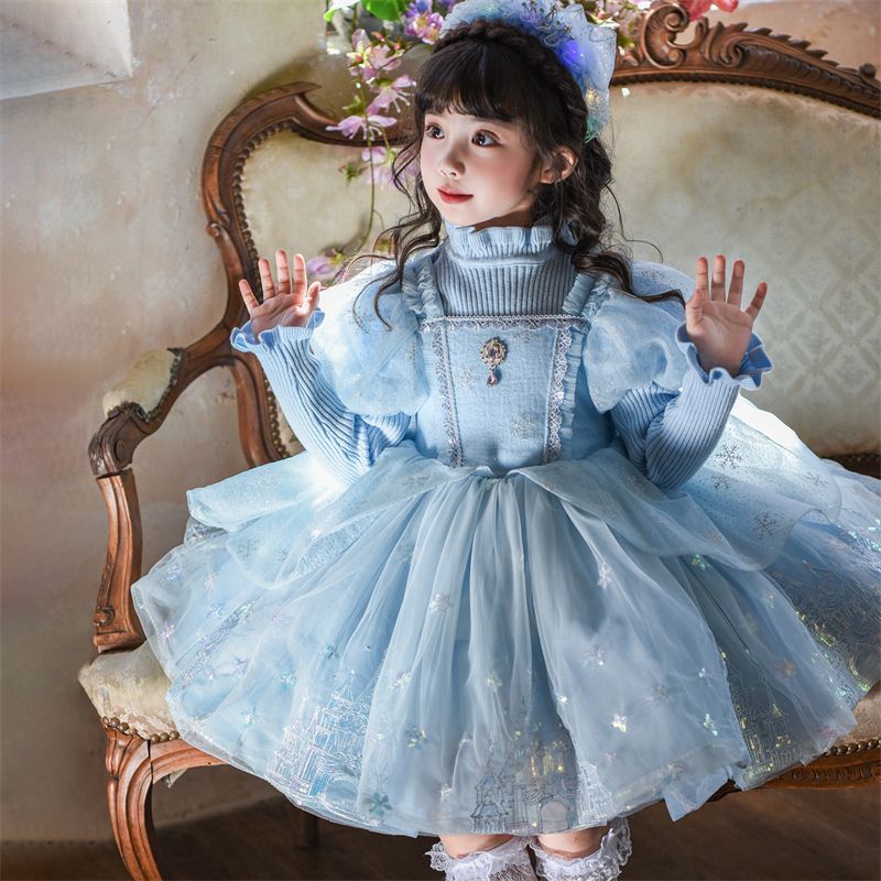 冰雪女童奇缘艾莎公主毛衣秋冬新款爱莎儿童洋气连衣裙洛丽塔礼服 - 图2