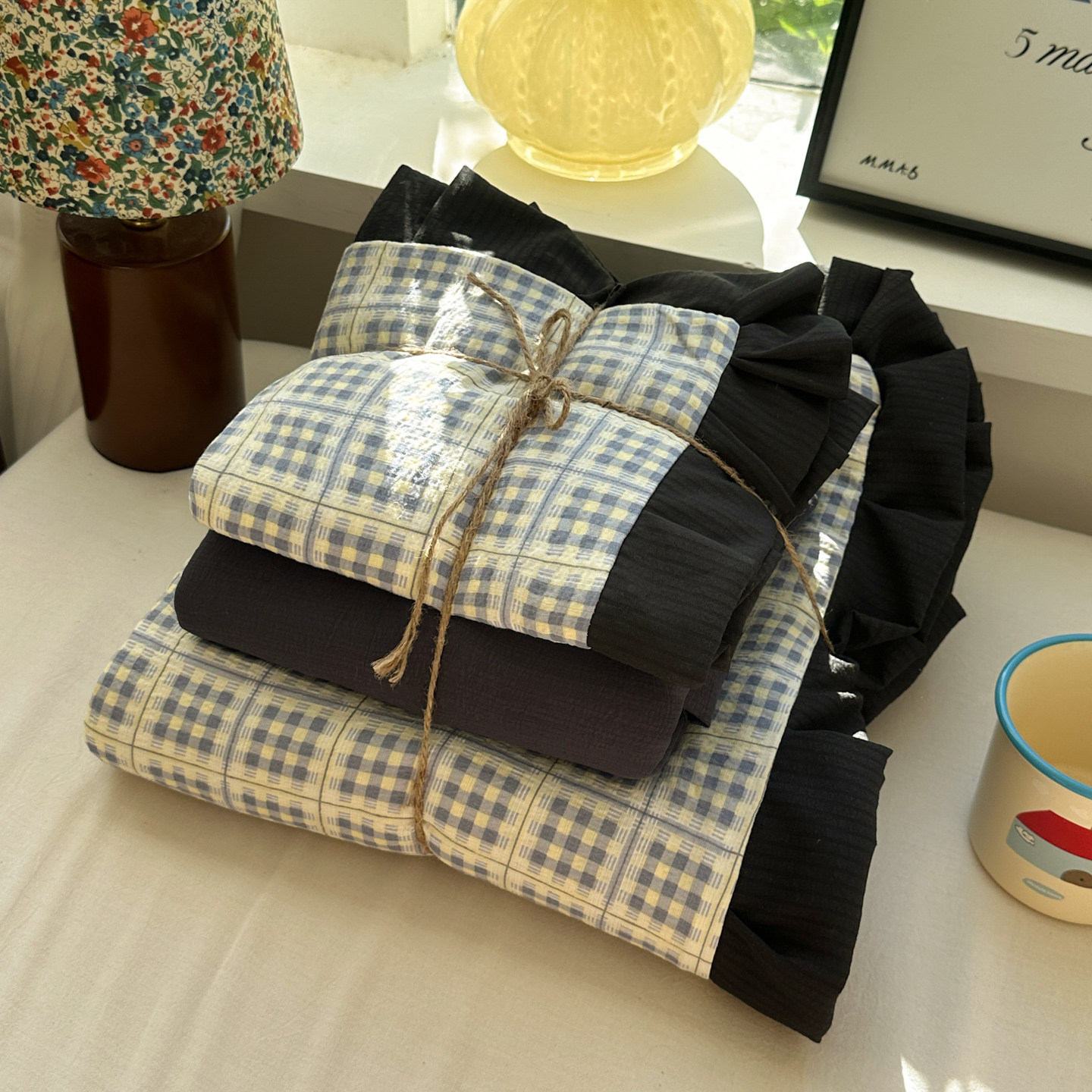 A类复古风格子双层纱纯棉四件套全棉2025新款床单被套宿舍三件套4