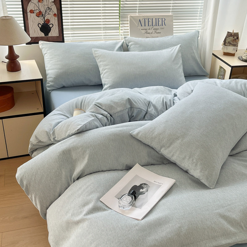ins简约条纹床上四件套纯棉全棉2025新款床单被套学生宿舍三件套4