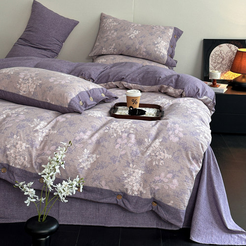 A类复古亚麻纽扣床品四件套纯棉全棉2025新款床单被套宿舍三件套4 - 图1